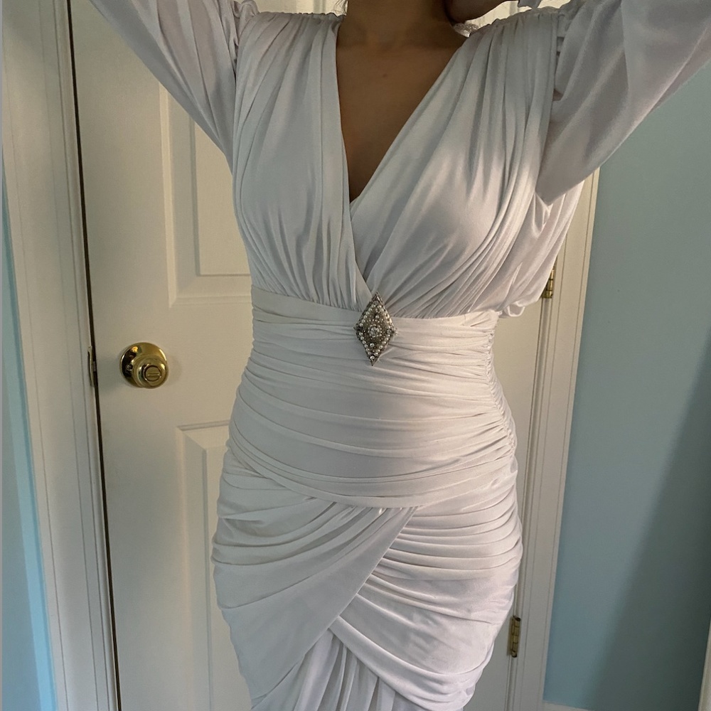 Vintage White Ruffled Bodycon Ruffled Dress - Picture 2 of 10